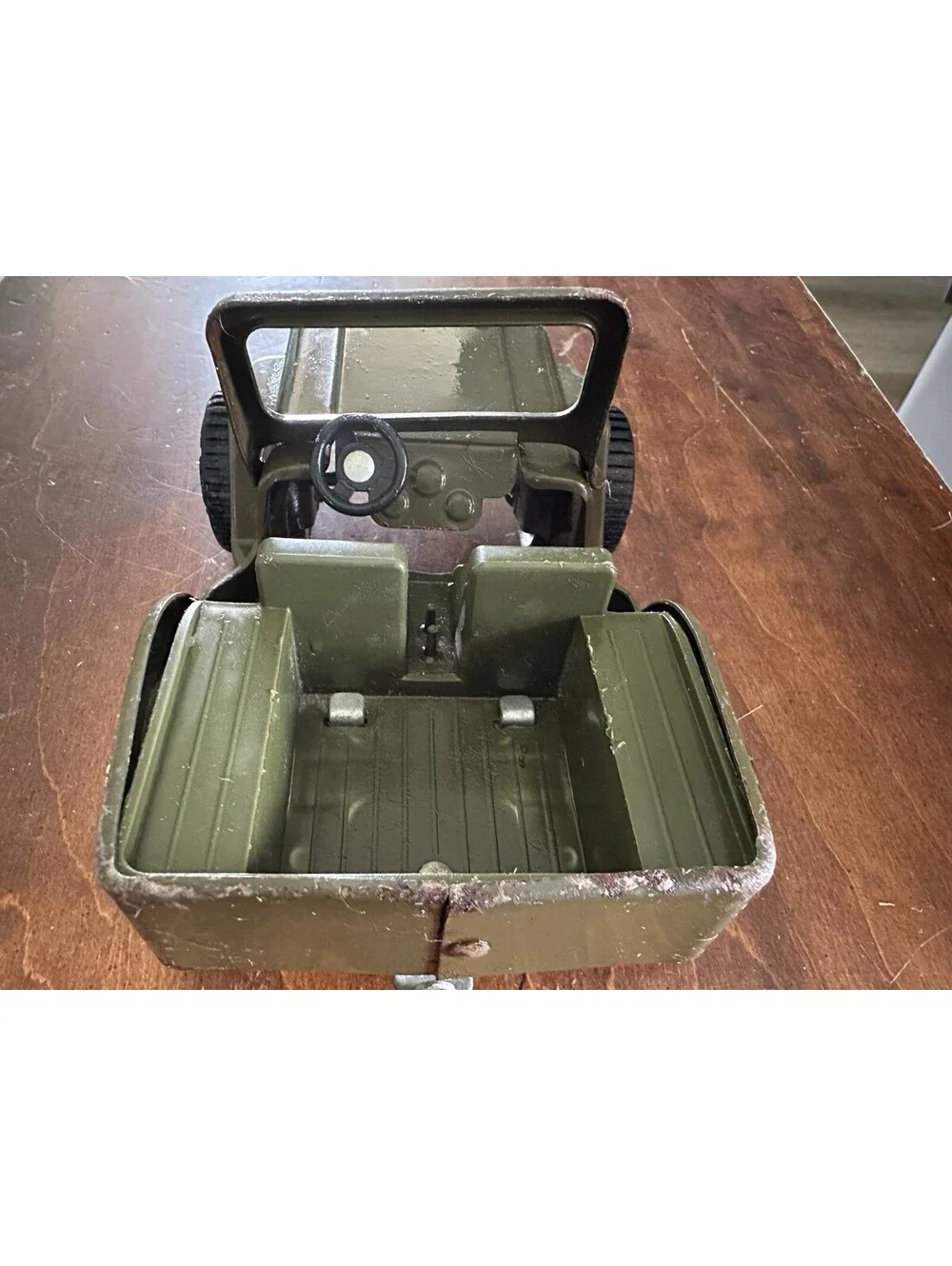 Vintage Tonka Pressed Steel Military Jeep Olive Green Toy Truck 9